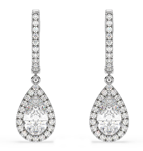 Diana Pear Lab Diamond Halo Drop Earrings 2.60ct in 18K White Gold F/VS1