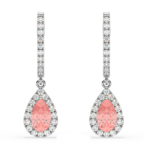 Diana Pink Lab Diamond 1.48ct Pear Halo Drop Earrings in 18K White Gold - Elara Collection