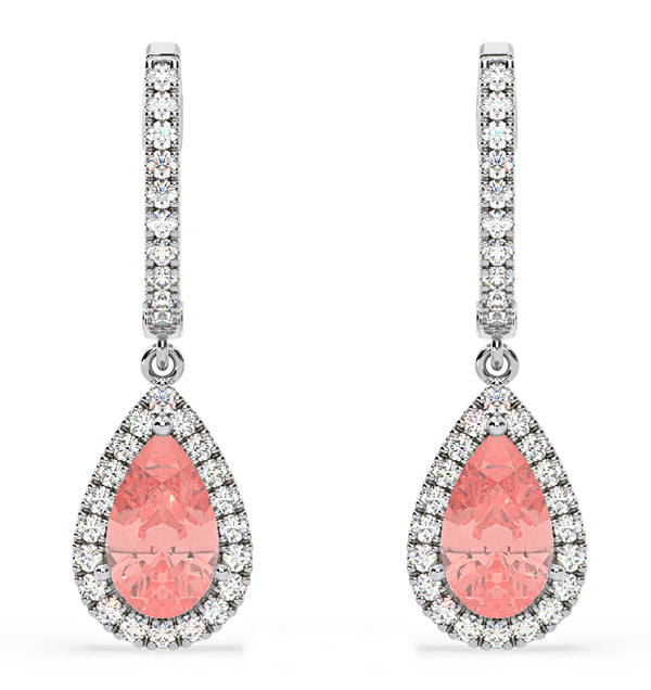 Diana Pink Lab Diamond 2.60ct Pear Halo Drop Earrings in 18K White Gold - Elara Collection
