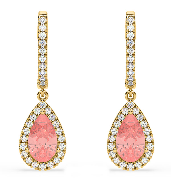 Diana Pink Lab Diamond 2.60ct Pear Halo Drop Earrings in 18K Yellow Gold - Elara Collection