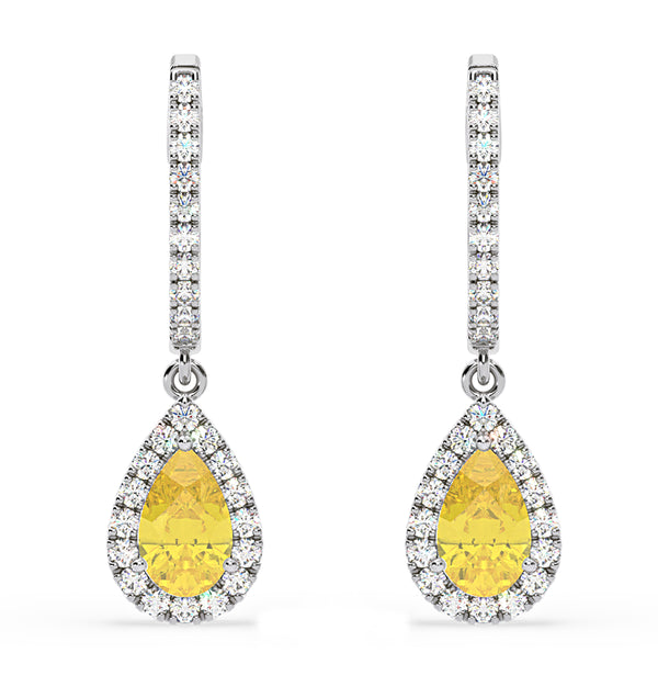 Diana Yellow Lab Diamond 1.48ct Pear Halo Drop Earrings in 18K White Gold - Elara Collection