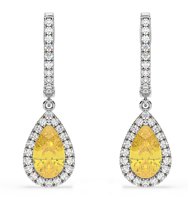 Diana Yellow Lab Diamond 2.60ct Pear Halo Drop Earrings in 18K White Gold - Elara Collection