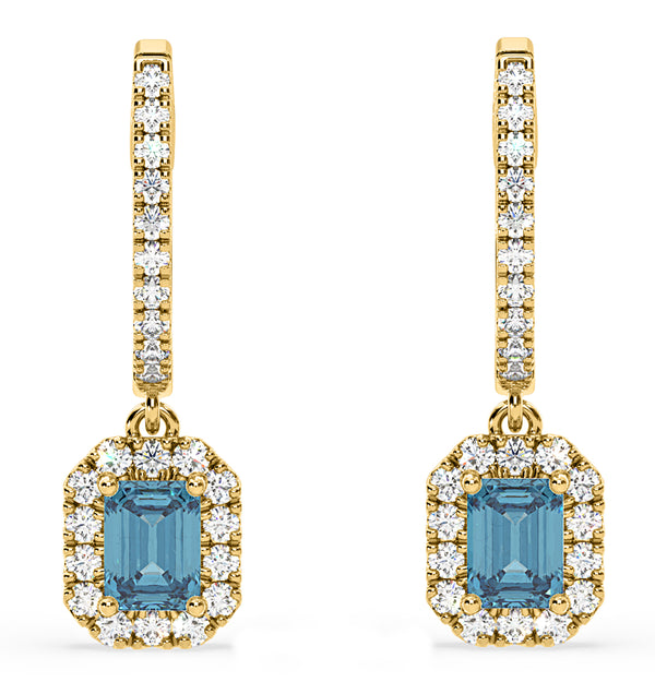 Annabelle Blue Lab Diamond 1.48ct Emerald Cut Halo Earrings in 18K Yellow Gold - Elara Collection