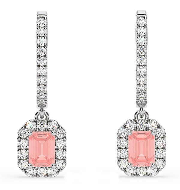 Annabelle Pink Lab Diamond 1.48ct Emerald Cut Halo Earrings in 18K White Gold - Elara Collection