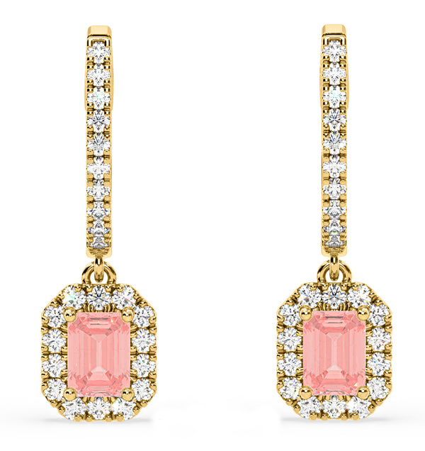 Annabelle Pink Lab Diamond 1.48ct Emerald Cut Halo Earrings in 18K Yellow Gold - Elara Collection