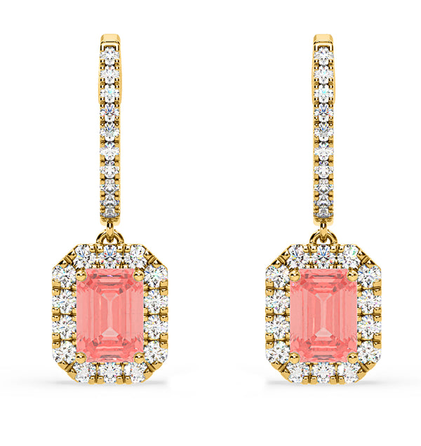 Annabelle Pink Lab Diamond 2.78ct Emerald Cut Halo Earrings in 18K Yellow Gold - Elara Collection
