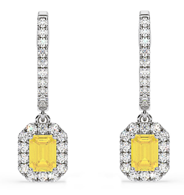 Annabelle Yellow Lab Diamond 1.48ct Emerald Cut Halo Earrings in 18K White Gold - Elara Collection