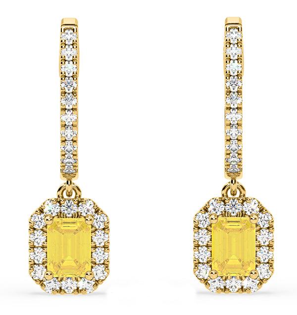 Annabelle Yellow Lab Diamond 1.48ct Emerald Cut Halo Earrings in 18K Yellow Gold - Elara Collection