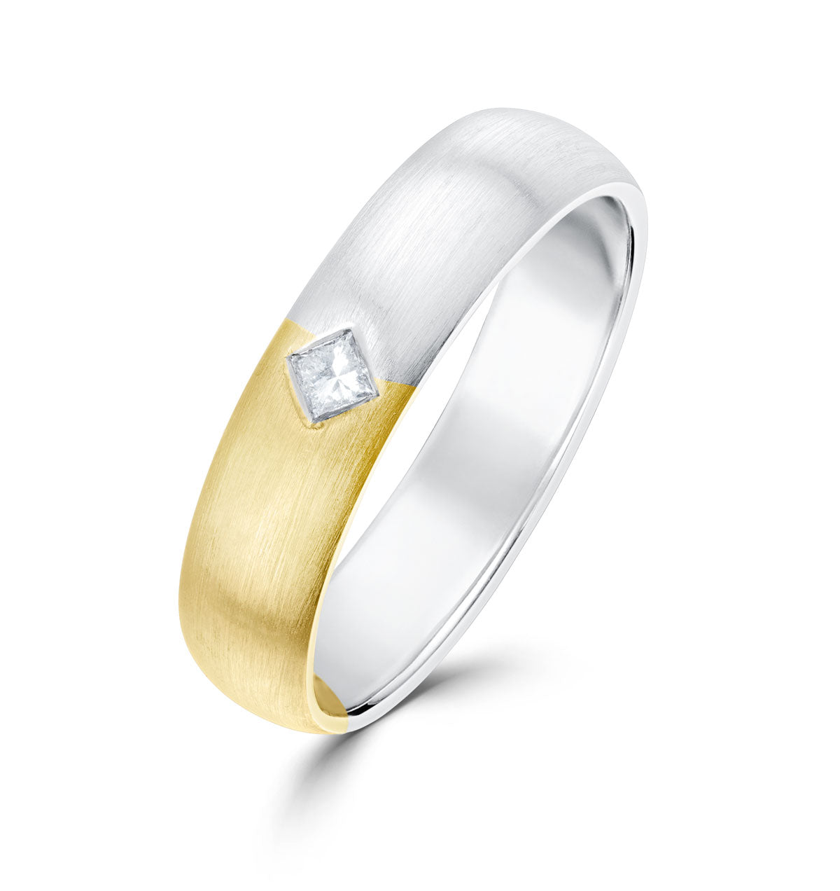 18K Two Tone Single Stone Princess Diamond Ring - SIZE L