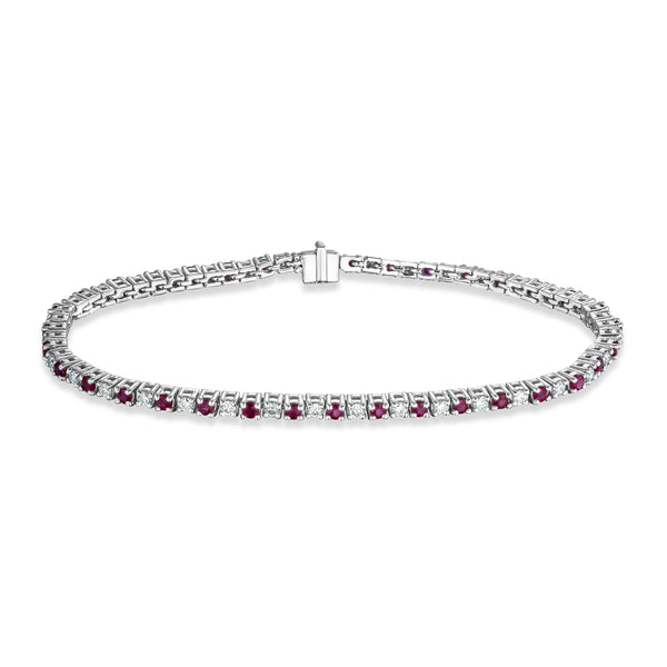 Ruby and 1ct Lab Diamond Tennis Bracelet in 925 Sterling Silver