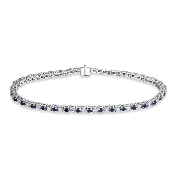 Blue Sapphire and 1ct Lab Diamond Tennis Bracelet in 925 Sterling Silver