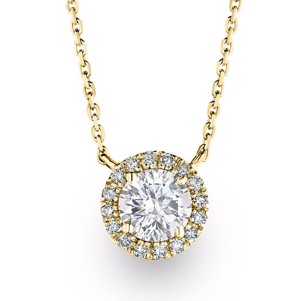 Lumia 1.30ct Lab Diamond Halo Necklace in 9K Yellow Gold G/Vs