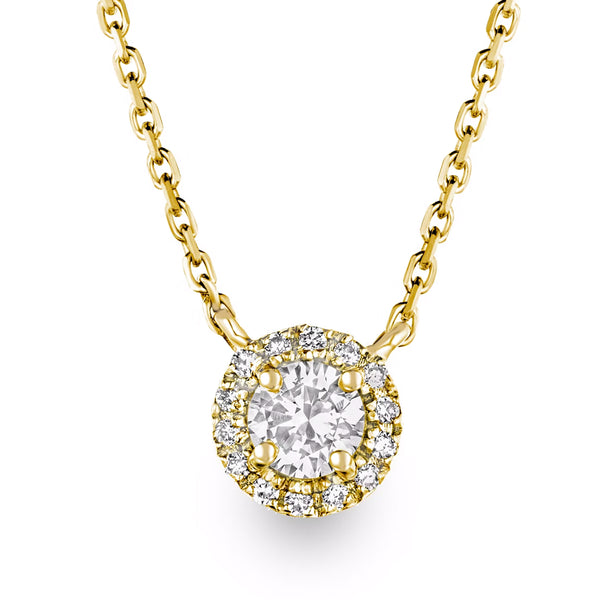 Lumia 1.00ct Lab Diamond Halo Necklace in 9K Yellow Gold G/Vs