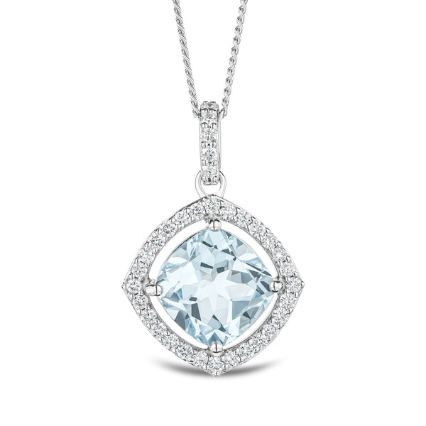 5.40ct Blue Topaz and Lab Diamond Halo Asteria Necklace in 925 Sterling Silver