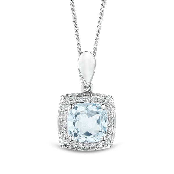 2ct Blue Topaz and Lab Diamond Halo Square Necklace Asteria 925 Serling Silver