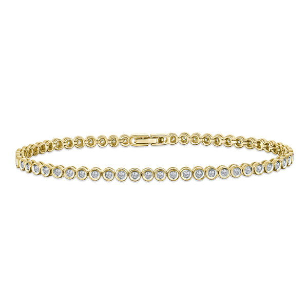 1ct Lab Diamond Tennis Bracelet Rub Over Style in 9K Yellow Gold