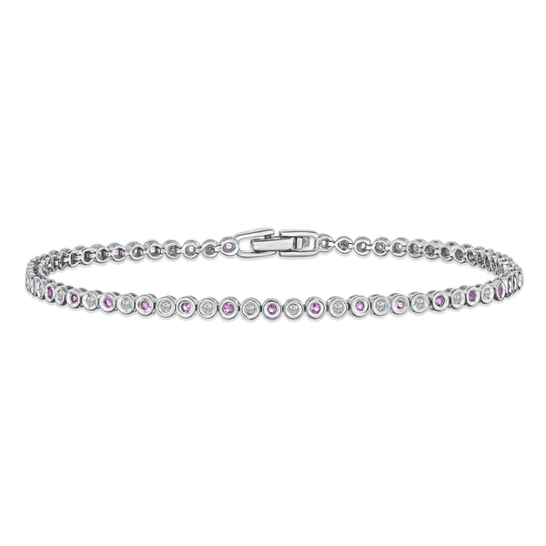 0.39ct Pink Sapphire and 0.35ct Lab Diamond Bracelet in 925 Sterling Silver