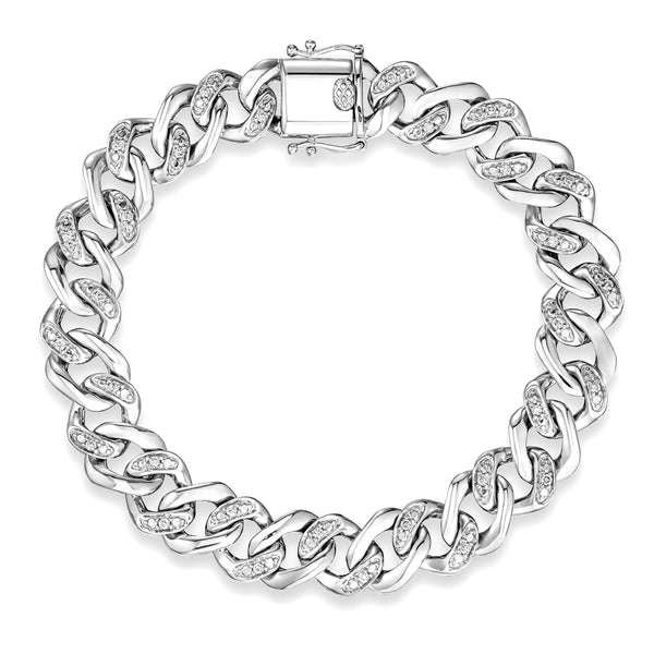 0.50ct Mens Lab Diamond Cuban Link Bracelet in 925 Sterling Silver