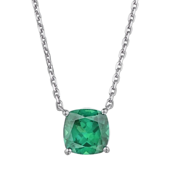 Astra 1.70ct Lab Emerald and Diamond Solitaire Cushion Cut Necklace in Silver