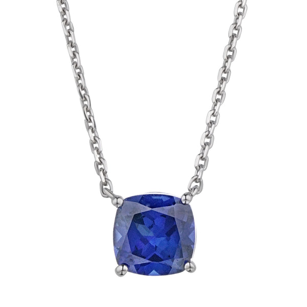 Astra 2.40ct Lab Sapphire and Diamond Solitaire Cushion Cut Necklace in Silver