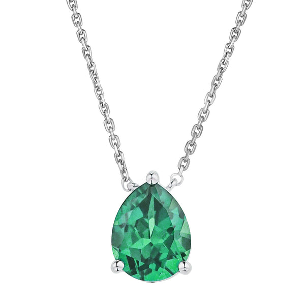 Astra 2.40ct Lab Emerald and Diamond Solitaire Pear Cut Necklace in Silver