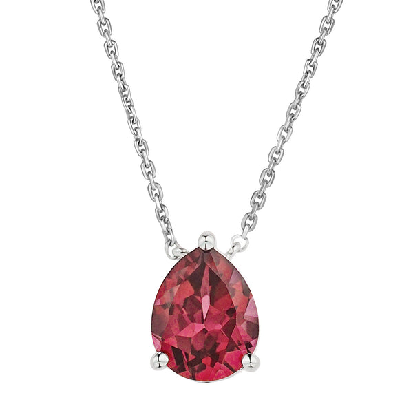 Astra 3.50ct Lab Ruby and Diamond Solitaire Pear Cut Necklace in Silver