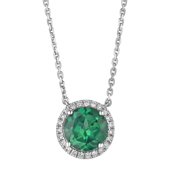 Astra 2.30ct Lab Emerald and Diamond Halo Round Cut Necklace in Silver