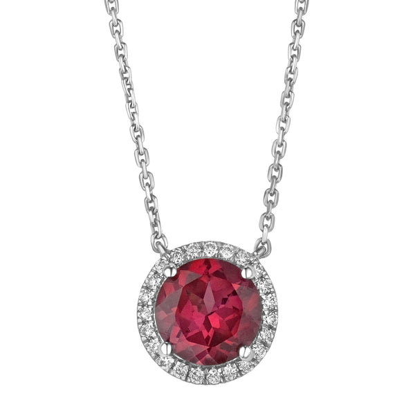 Astra 3.60ct Lab Ruby and Diamond Halo Round Cut Necklace in Silver