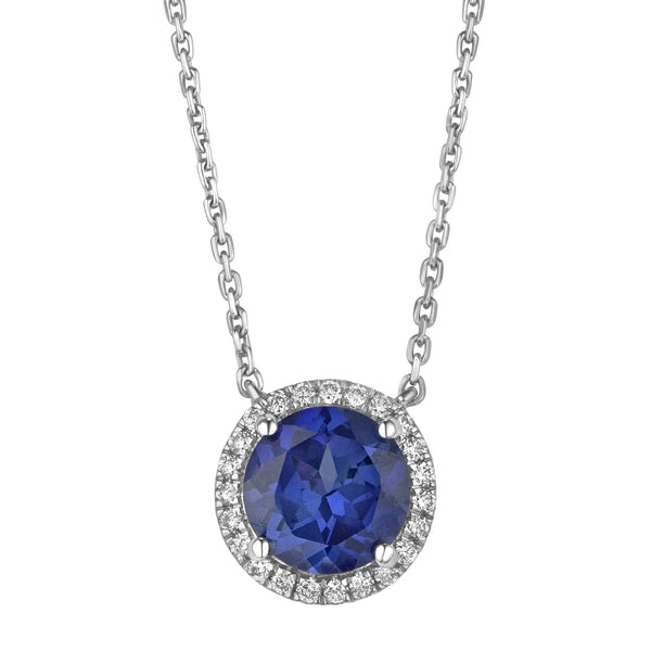Astra 3.50ct Lab Sapphire and Diamond Halo Round Cut Necklace in Silver