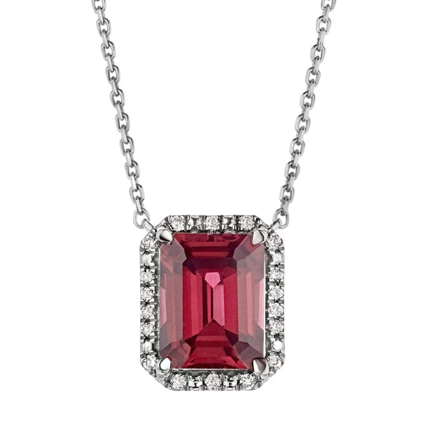 Astra 1.80ct Lab Ruby and Diamond Halo Octagon Cut Necklace in Silver