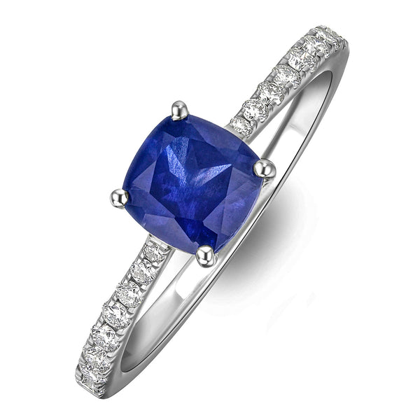 Astra 2.30ct Lab Sapphire and Diamond Shoulder Set Cushion Cut Ring in Silver