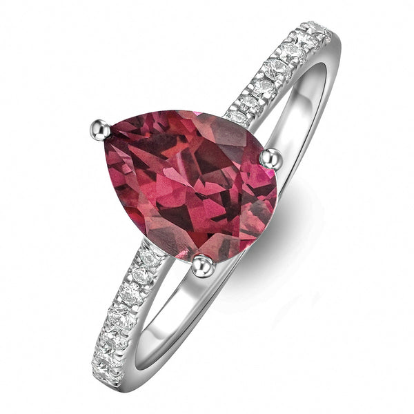 Astra 3.50ct Lab Ruby and Diamond Shoulder Set Pear Cut Ring in Silver
