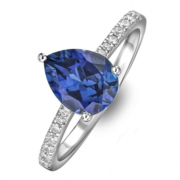 Astra 3.10ct Lab Sapphire and Diamond Shoulder Set Pear Cut Ring in Silver