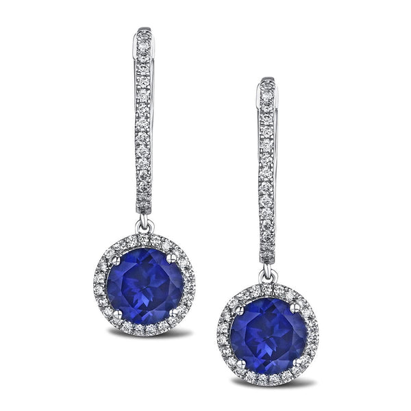 Astra 7.00ct Lab Sapphire and Diamond Drop Halo Round Cut Earrings in Silver