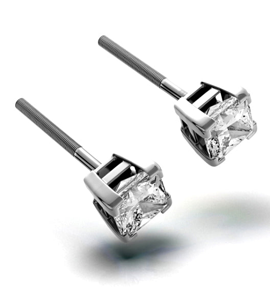 18K White Gold Princess Lab Diamond Earrings - 1CT - F/VS - 4.8mm