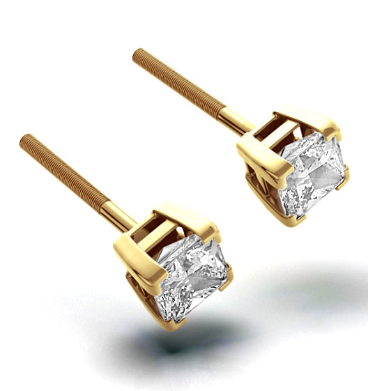 18K Gold Princess Lab Diamond Earrings - 1CT - F/VS - 4.8mm