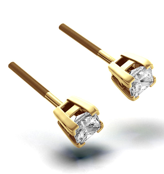 18K Gold Princess Diamond Earrings - 0.30CT - G/VS - 3mm