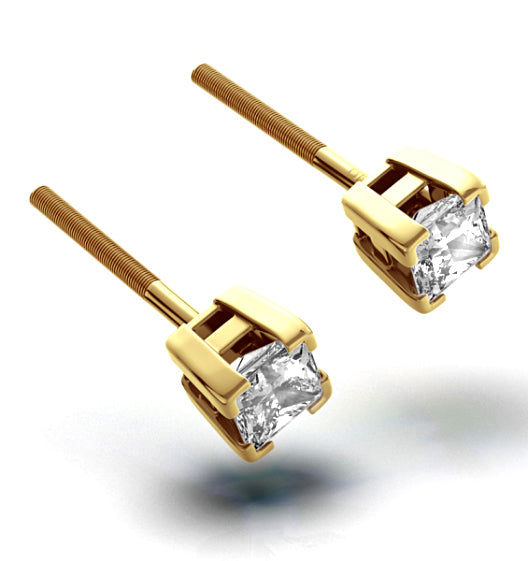 18K Gold Princess Diamond Earrings - 0.50CT - G/VS - 3.4mm