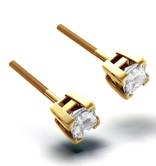 18K Gold Princess Diamond Earrings - 0.66CT - G/VS - 3.8mm
