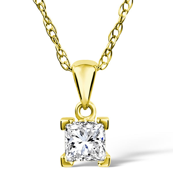 18K Gold Princess Cut Lab Diamond Pendant Necklace 0.33CT F/VS