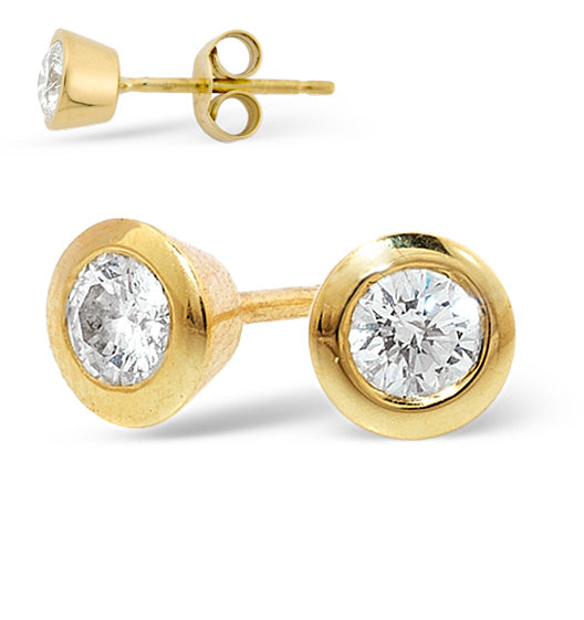 18K Gold Rub-over Diamond Stud Earrings - 0.50CT - G/VS - 5.8mm