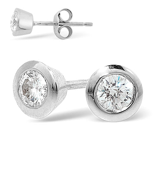 18K White Gold Rub-over Diamond Stud Earrings - 0.50CT - G/VS - 5.8mm