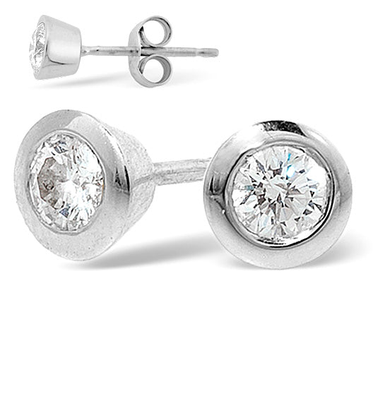 18K White Gold Rub-over Lab Diamond Stud Earrings - 1CT - F/VS - 7mm