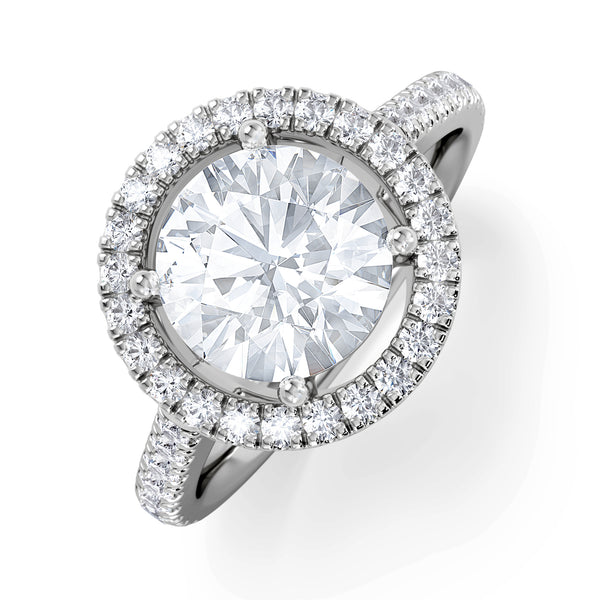 2.60 Carat Ella Halo Lab Diamond Engagement Ring IGI F/VS1 in Platinum