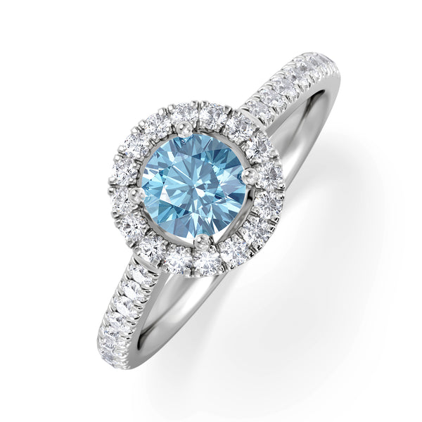 Halo Aquamarine 0.50CT And Diamond 18K White Gold Ring