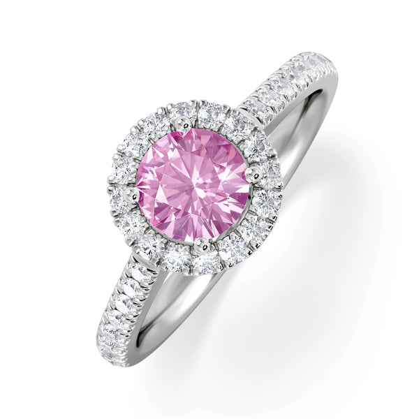 Halo 18K White Gold Diamond and Pink Sapphire Ring 0.36ct