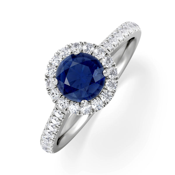Halo Sapphire 0.75ct And Diamond 0.36ct 18K White Gold Ring