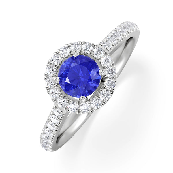 Halo Tanzanite 8.7mm And 0.36ct Diamond 18K White Gold Ring