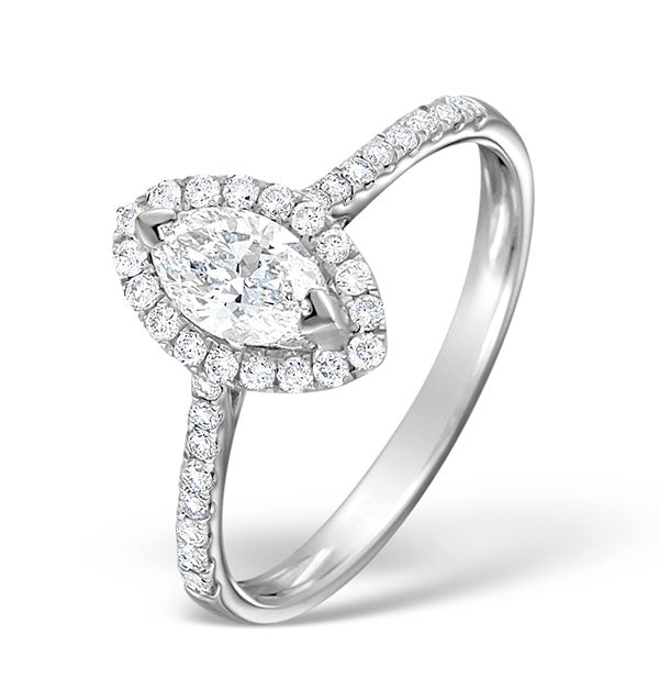 Halo Engagement Ring Ella 0.84ct G/VS Marquise Diamond 18K White Gold