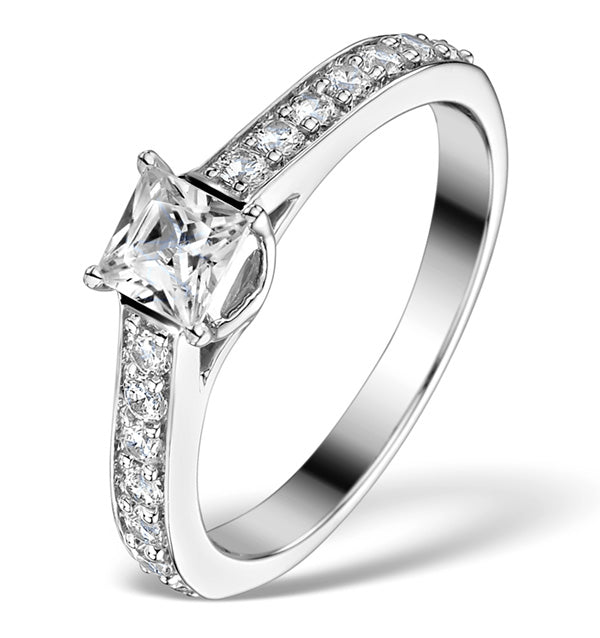 Sidestone Engagement Ring Seraphina 0.95ct Vs2 Princess Diamond 18KW